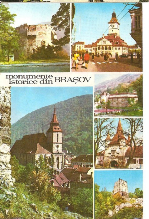 CPI (B1504) MONUMENTE ISTORICE DIN BRASOV, TURNUL ALB, BISERICA NEAGRA, CASA SFATULUI, BASTIONUL TESATORILOR, POARTA ECATERINA, TURNUL ALB, 1973.