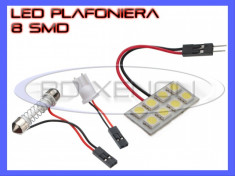 BEC AUTO LED LEDURI PLACA PLACUTA - ILUMINARE PLAFONIERA, INTERIOR - 8 SMD - (SOFIT, FESTOON, C5W, C10W, T10, W5W) - CULOARE ALB XENON 6000K foto