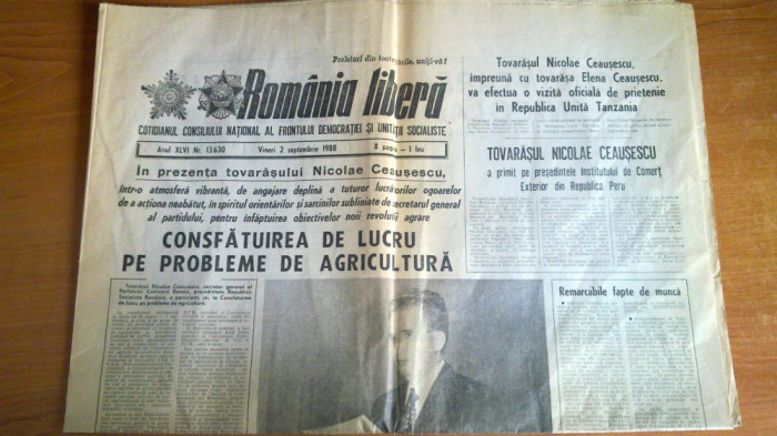 romania libera 2 septembrie 1988-consfatuirea pe probleme de agricultura