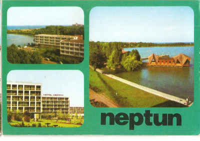 CPI (B1362) NEPTUN, MOZAIC 3 IMAGINI, HOTELURILE: DELTA, SULINA, ROMANTA, MIORITA, RESTAURANT INSULA, SCRISA SI NECIRCULATA, IUNIE 1987 foto