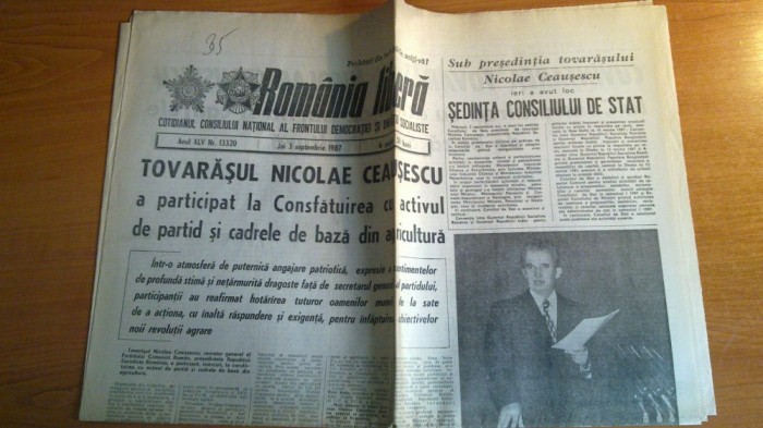 ziarul romania libera 3 septembrie 1987 (sedinta consiliului de stat )