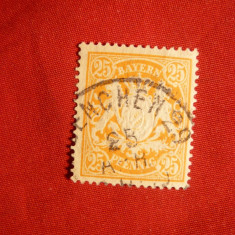 Timbru 25 Pf portocaliu 1888 Bavaria , stamp.
