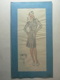 10 - MODA FEMININA VINTAGE ANII 1930 - 40. CROCHIU PE SUPORT DE CARTON CU PASSEPARTOUT - LITOGRAFIE - DIMENSIUNI 32 X 17 CM