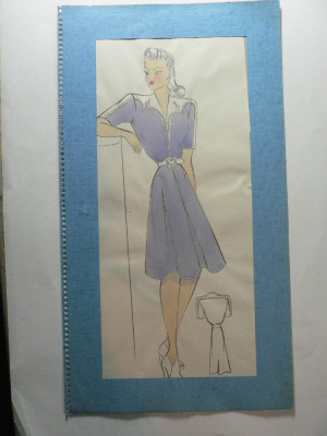 7 - MODA FEMININA VINTAGE ANII 1930 - 40. CROCHIU PE SUPORT DE CARTON CU PASSEPARTOUT - LITOGRAFIE - DIMENSIUNI 32 X 17 CM foto