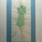 4 - MODA FEMININA VINTAGE ANII 1930 - 40. CROCHIU PE SUPORT DE CARTON CU PASSEPARTOUT - LUCRAT MANUAL CREION SI ACUARELA - DIMENSIUNI 32 X 17 CM