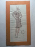 9 - MODA FEMININA VINTAGE ANII 1930 - 40. CROCHIU PE SUPORT DE CARTON CU PASSEPARTOUT - LITOGRAFIE - DIMENSIUNI 32 X 17 CM