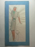 8 - MODA FEMININA VINTAGE ANII 1930 - 40. CROCHIU PE SUPORT DE CARTON CU PASSEPARTOUT - LITOGRAFIE - DIMENSIUNI 32 X 17 CM