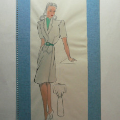 8 - MODA FEMININA VINTAGE ANII 1930 - 40. CROCHIU PE SUPORT DE CARTON CU PASSEPARTOUT - LITOGRAFIE - DIMENSIUNI 32 X 17 CM