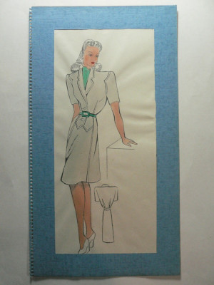 8 - MODA FEMININA VINTAGE ANII 1930 - 40. CROCHIU PE SUPORT DE CARTON CU PASSEPARTOUT - LITOGRAFIE - DIMENSIUNI 32 X 17 CM foto