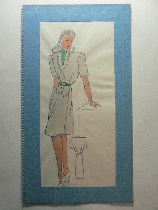 8 - MODA FEMININA VINTAGE ANII 1930 - 40. CROCHIU PE SUPORT DE CARTON CU PASSEPARTOUT - LITOGRAFIE - DIMENSIUNI 32 X 17 CM