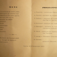 Meniu si Program Artistic Varna 1933 -restaurant