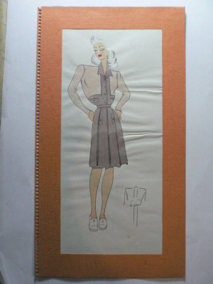 5 - MODA FEMININA VINTAGE ANII 1930 - 40. CROCHIU PE SUPORT DE CARTON CU PASSEPARTOUT - LITOGRAFIE - DIMENSIUNI 32 X 17 CM foto