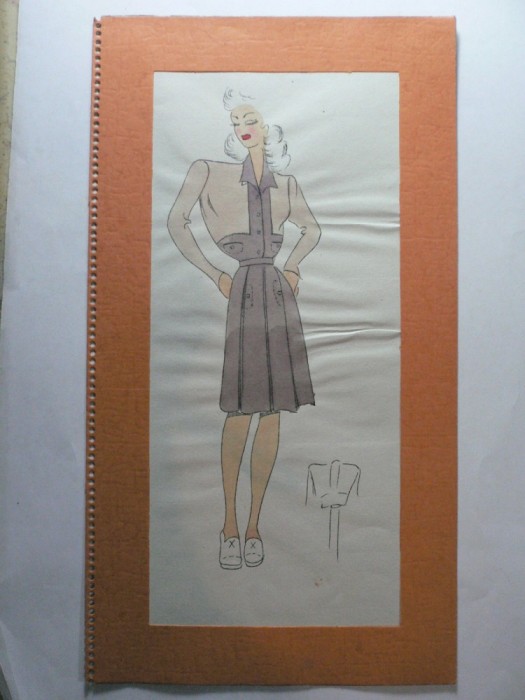 5 - MODA FEMININA VINTAGE ANII 1930 - 40. CROCHIU PE SUPORT DE CARTON CU PASSEPARTOUT - LITOGRAFIE - DIMENSIUNI 32 X 17 CM