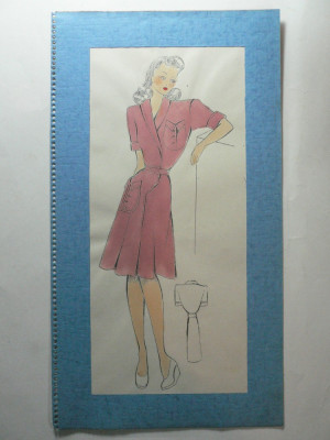 2 - MODA FEMININA VINTAGE ANII 1930 - 40. CROCHIU PE SUPORT DE CARTON CU PASSEPARTOUT - LITOGRAFIE - DIMENSIUNI 32 X 17 CM foto