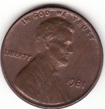 S.U.A. 1 CENT 1981, America de Nord