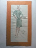 3 - MODA FEMININA VINTAGE ANII 1930 - 40. CROCHIU PE SUPORT DE CARTON CU PASSEPARTOUT - LITOGRAFIE - DIMENSIUNI 32 X 17 CM