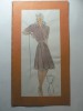 1 - MODA FEMININA VINTAGE ANII 1930 - 40. CROCHIU PE SUPORT CARTON CU PASSEPARTOUT - LITOGRAFIE - DIMENSIUNI 32 X 17 CM