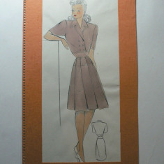 1 - MODA FEMININA VINTAGE ANII 1930 - 40. CROCHIU PE SUPORT CARTON CU PASSEPARTOUT - LITOGRAFIE - DIMENSIUNI 32 X 17 CM