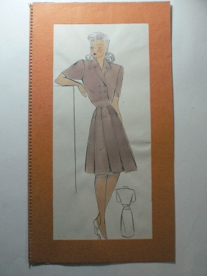 1 - MODA FEMININA VINTAGE ANII 1930 - 40. CROCHIU PE SUPORT CARTON CU PASSEPARTOUT - LITOGRAFIE - DIMENSIUNI 32 X 17 CM foto