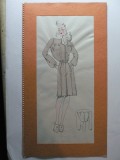 6 - MODA FEMININA VINTAGE ANII 1930 - 40. CROCHIU PE SUPORT DE CARTON CU PASSEPARTOUT - LITOGRAFIE - DIMENSIUNI 32 X 17 CM