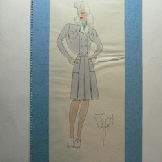 14 - MODA FEMININA VINTAGE ANII 1930 - 40. CROCHIU PE SUPORT DE CARTON CU PASSEPARTOUT. - LITOGRAFIE - DIMENSIUNI 32 X 17 CM