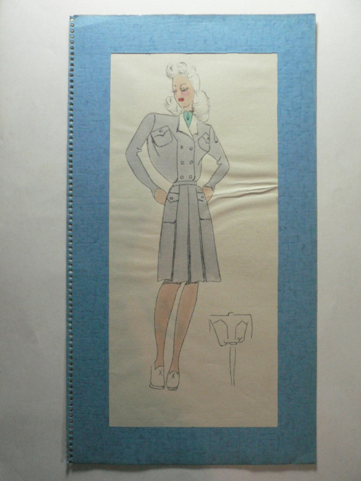 14 - MODA FEMININA VINTAGE ANII 1930 - 40. CROCHIU PE SUPORT DE CARTON CU PASSEPARTOUT. - LITOGRAFIE - DIMENSIUNI 32 X 17 CM