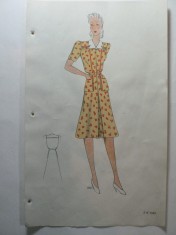 23 - MODA FEMININA VINTAGE ANII 1930 - 40. CROCHIU PE HARTIE GROASA - LITOGRAFIE 30 X 20 CM