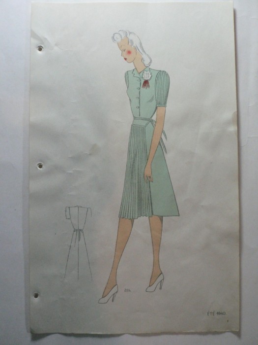 27 - MODA FEMININA VINTAGE ANII 1930 - 40. CROCHIU PE HARTIE GROASA - LITOGRAFIE 30 X 20 CM