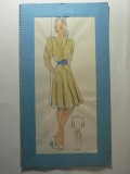 12 - MODA FEMININA VINTAGE ANII 1930 - 40. CROCHIU PE SUPORT DE CARTON CU PASSEPARTOUT - LITOGRAFIE - DIMENSIUNU 32 X 17 CM