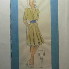 12 - MODA FEMININA VINTAGE ANII 1930 - 40. CROCHIU PE SUPORT DE CARTON CU PASSEPARTOUT - LITOGRAFIE - DIMENSIUNU 32 X 17 CM