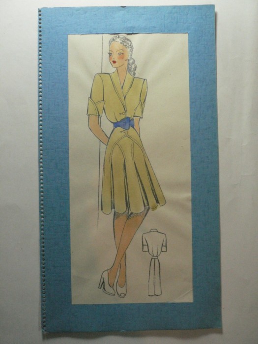 12 - MODA FEMININA VINTAGE ANII 1930 - 40. CROCHIU PE SUPORT DE CARTON CU PASSEPARTOUT - LITOGRAFIE - DIMENSIUNU 32 X 17 CM
