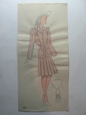 36 - MODA FEMININA VINTAGE ANII 1939 - 40 CROCHIU LITOGRAFIE 30 X 14 CM foto