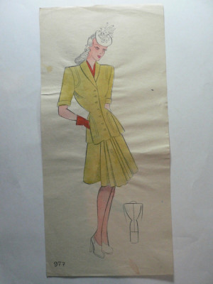 38 - MODA FEMININA VINTAGE ANII 1930 - 40. CROCHIU LITOGRAFIE 30 X 14 CM foto