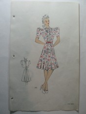 2O - MODA FEMININA VINTAGE ANII 1930 - 40. CROCHIU PE HARTIE GROASA - LITOGRAFIE 30 X 20 CM