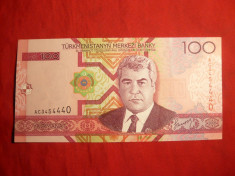 Bancnota 100 Manat Turkmenistan 2005 , cal.NC foto