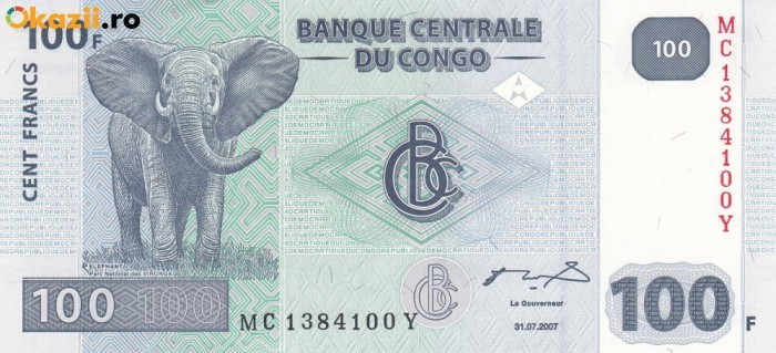 Bancnota Congo 100 Franci 2007 - P98 UNC