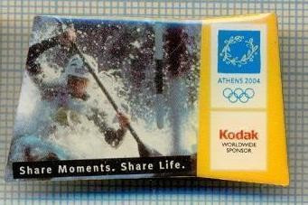 113 INSIGNA -OLIMPICA, ATENA 2004 -KODAK sponsor olimpic -proba de canotaj, caiac-canoe -starea care se vede foto