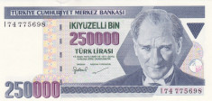 Bancnota Turcia 250.000 Lire (1998) - P211 UNC foto