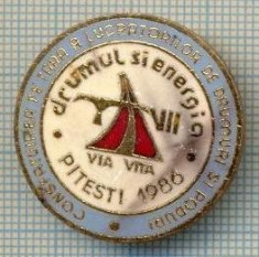 166 INSIGNA -CONSFATUIREA PE TARA A LUCRATORILOR DE DRUMURI SI PODURI -DRUMUL SI ENERGIA -PITESTI 1986-VIA VITA -starea care se vede foto