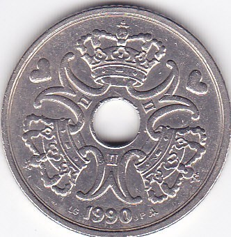 Moneda Danemarca 5 Kroner 1990 - KM#869.1 VF foto