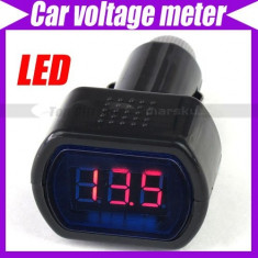 VOLTMETRU AUTO DIGITAL 12V 24V AFISAJ CU LED foto