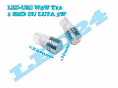 LED-URI AUTO BEC LED - W5WT10 1 SMD HIGH POWER 3W CU LUPA POZITIE, PLAFONIERA foto