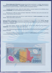 Bancnota 2000 lei 1999 UNC in Pliant BNR cu Plic BNR foto