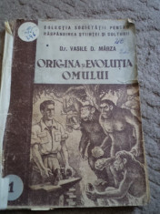 ORIGINA SI EVOLUTIA OMULUI acad DR VASILE MARZA RPR carte stiinta rara veche foto