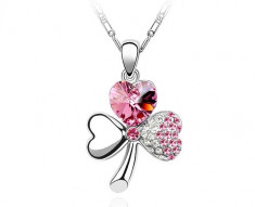 Lantisor Pink Leaf cu Swarovski L0033 foto