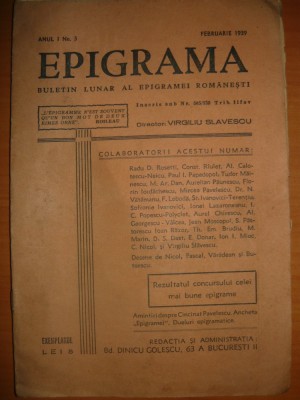 Epigrama - anul I, no. 3 - februarie 1939 foto