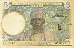 Statele Vest Africane 5 francs / franci 6 martie 1941 VF+ consecutive 3 bancnote foto