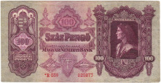 Ungaria bancnota 100 SZAZ PENGO-UNA SUTA PENGEI 1945(1930) RARA,guvernul Szalasi,cu asterix la litera E foto