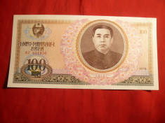 Bancnota 100 Woni 1978 Koreea de Nord , cal.aproapeNC foto