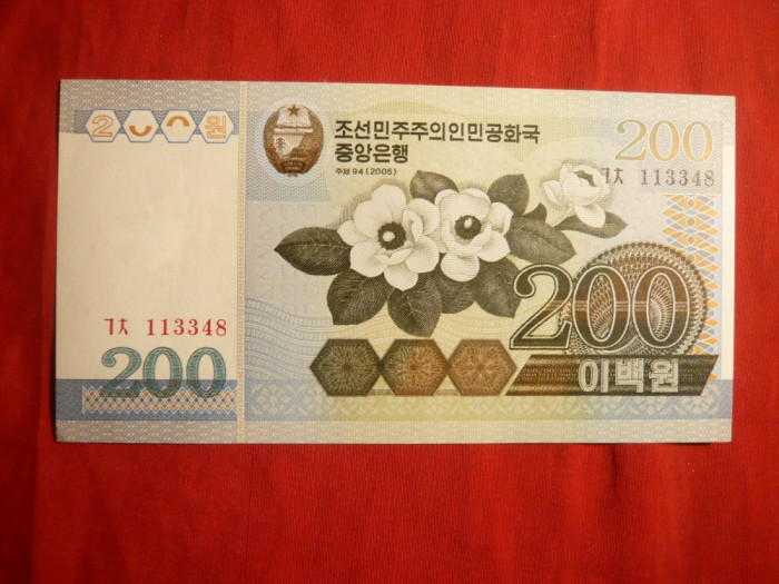 Bancnota 200 woni 2005 Coreea de N , cal.NC